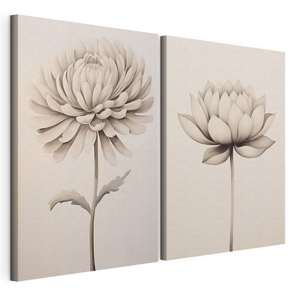 Eleganti illustrazioni floreali in bianco e nero Stampa su tela modulare Eleganti illustrazioni floreali in bianco e nero