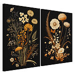 Stampa su tela modulare Opere d'arte botaniche fantasiose su sfondo nero