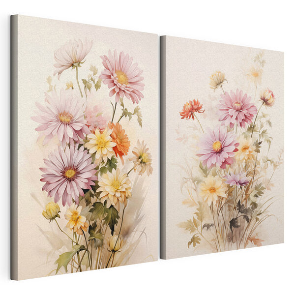 Stampa su tela modulare Dipinto di fiori su sfondo bianco