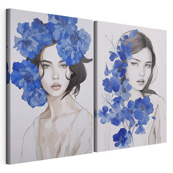 Collage raffigurante una donna con dei fiori in testa Stampa su tela modulare Collage raffigurante una donna con dei fiori in testa