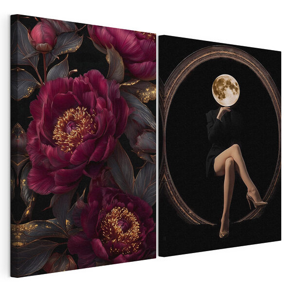 Stampa su tela modulare Collage raffigurante una donna seduta su un fiore