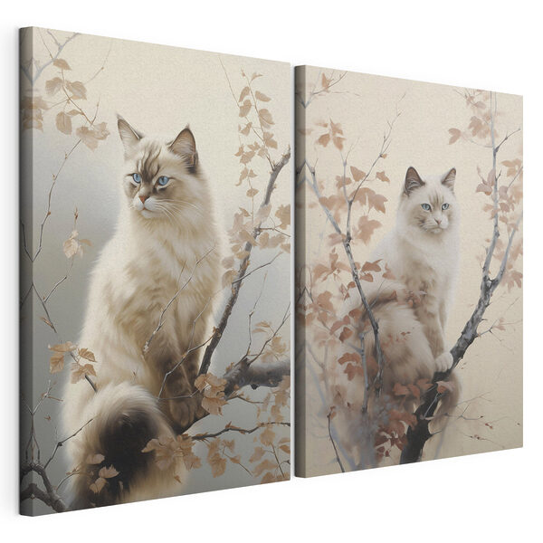 Gatto appollaiato su un albero Stampa su tela modulare Gatto appollaiato su un albero