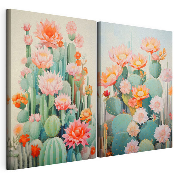 Dipinto raffigurante fiori e cactus Stampa su tela modulare Dipinto raffigurante fiori e cactus