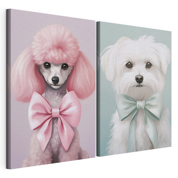 Cane con i capelli rosa e un fiocco Stampa su tela modulare Cane con i capelli rosa e un fiocco