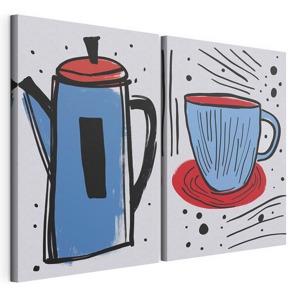 Stampa su tela modulare Disegno di una caffettiera e di una tazza