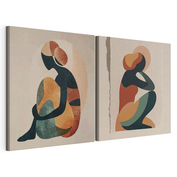Due opere d'arte raffiguranti una donna seduta Stampa su tela modulare Due opere d'arte raffiguranti una donna seduta