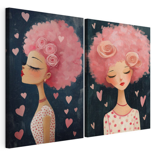 Collage raffigurante una donna con i capelli rosa Stampa su tela modulare Collage raffigurante una donna con i capelli rosa