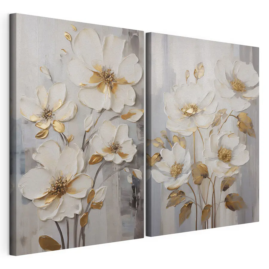 Quadro multipannello Dipinto di fiori su sfondo grigio (COD: m30311)