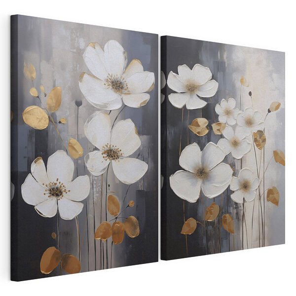 Bellissimi fiori bianchi con delicati tocchi di colore Stampa su tela modulare Bellissimi fiori bianchi con delicati tocchi di colore