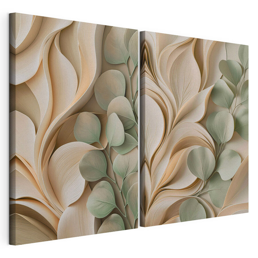 Quadro multipannello Formazioni di foglie dai colori pastello, disposte a strati (COD: m30463) Quadro multipannello Formazioni di foglie dai colori pastello, disposte a strati (COD: m30463)