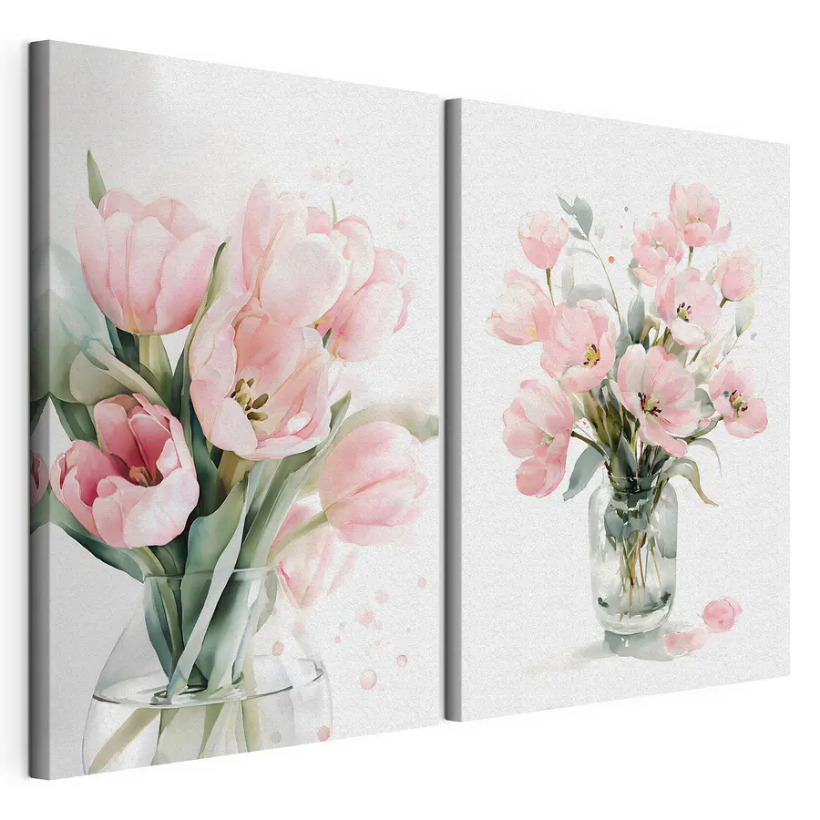 Quadro multipannello Un paio di fiori rosa in un vaso (COD: m30531)
