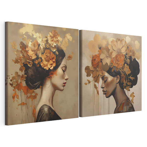Dipinto raffigurante una donna con dei fiori tra i capelli Stampa su tela modulare Dipinto raffigurante una donna con dei fiori tra i capelli
