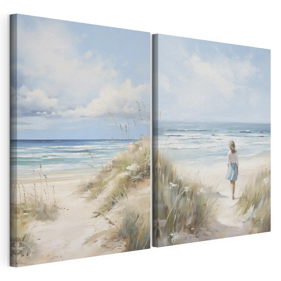 Quadro multipannello Donna che cammina sulla spiaggia (COD: m30591)