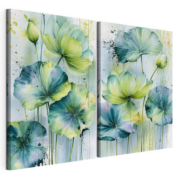 Stampa su tela modulare Dipinto raffigurante fiori con foglie verdi