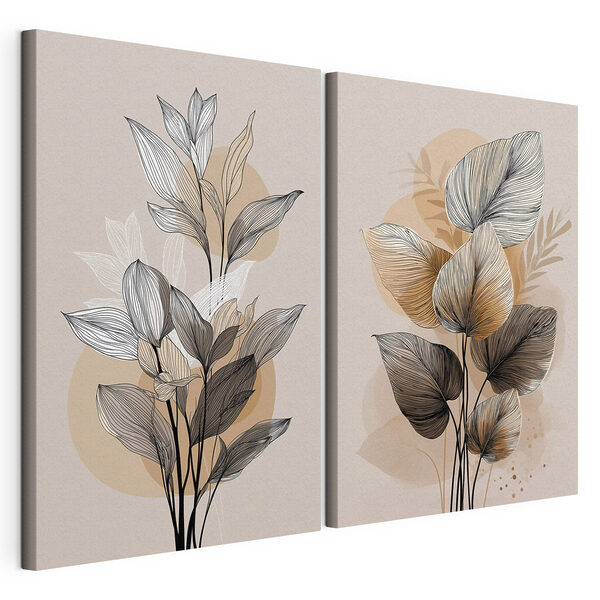 Elegante disegno botanico in stile line art Stampa su tela modulare Elegante disegno botanico in stile line art