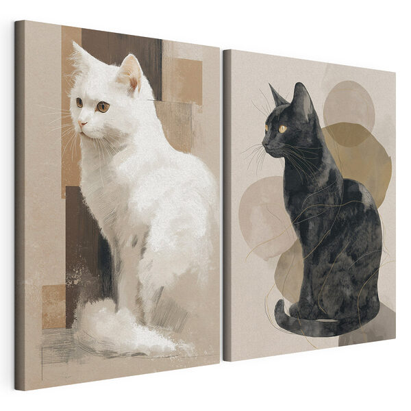 Gatto bianco e gatto nero Stampa su tela modulare Gatto bianco e gatto nero