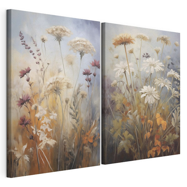 Dipinto raffigurante fiori ed erba Stampa su tela modulare Dipinto raffigurante fiori ed erba