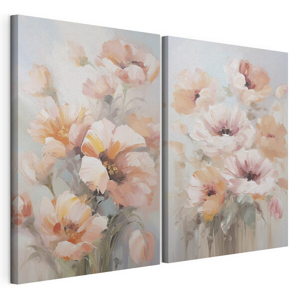 Dipinto raffigurante fiori su sfondo blu Stampa su tela modulare Dipinto raffigurante fiori su sfondo blu