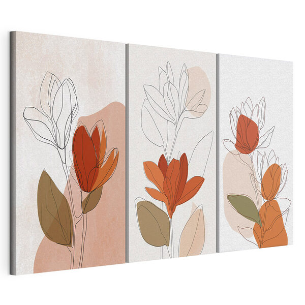 Disegno di fiori con foglie Stampa su tela modulare Disegno di fiori con foglie
