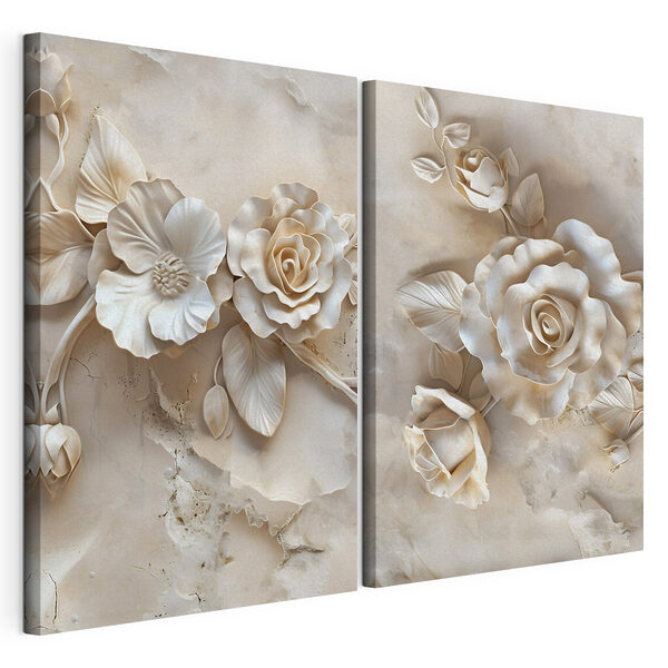 Stampa su tela modulare Collage di fiori su una superficie di marmo