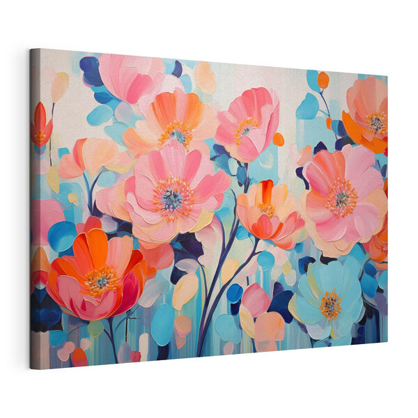 Stampa su tela Dipinto di fiori su sfondo blu
