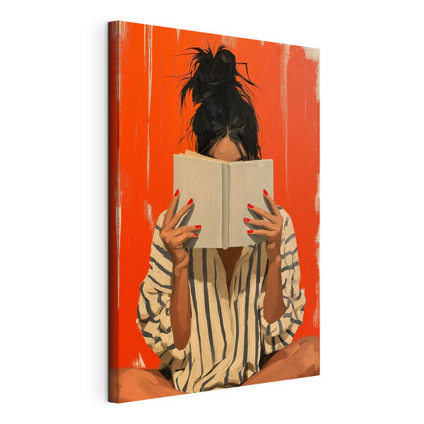 Donna che si copre il viso con un libro Stampa su tela Donna che si copre il viso con un libro