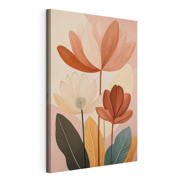 Stampa su tela Dipinto di fiori con foglie